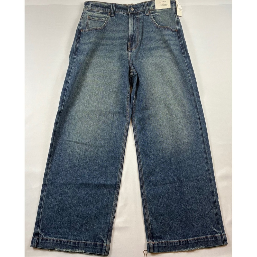 Hollister Super Baggy Jeans Men 32x30 Blue NWT Dice Patch Extra Wide Leg Stretch